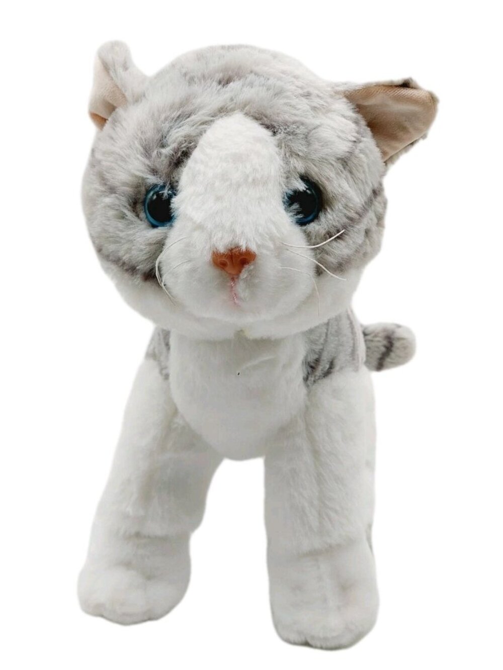 Teddy Mountain Gray Tabby Kitty Cat 10" Tall Plush Stuffed Animal Blue Eyes